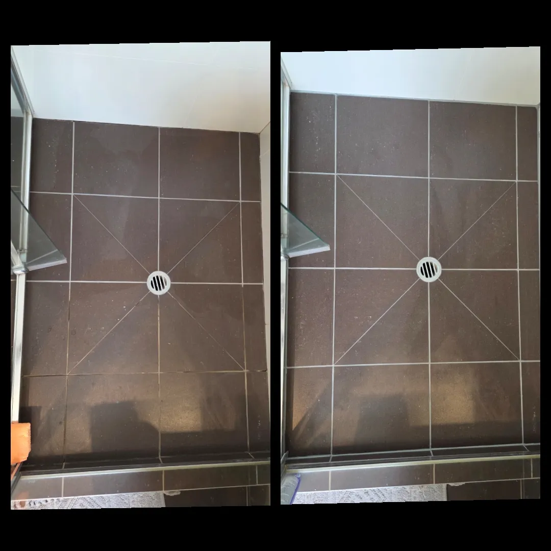 Shower floor re-grout dark tiles