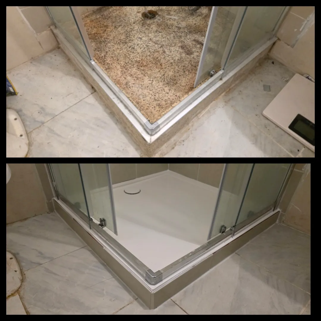 Shower base replacement with new tray