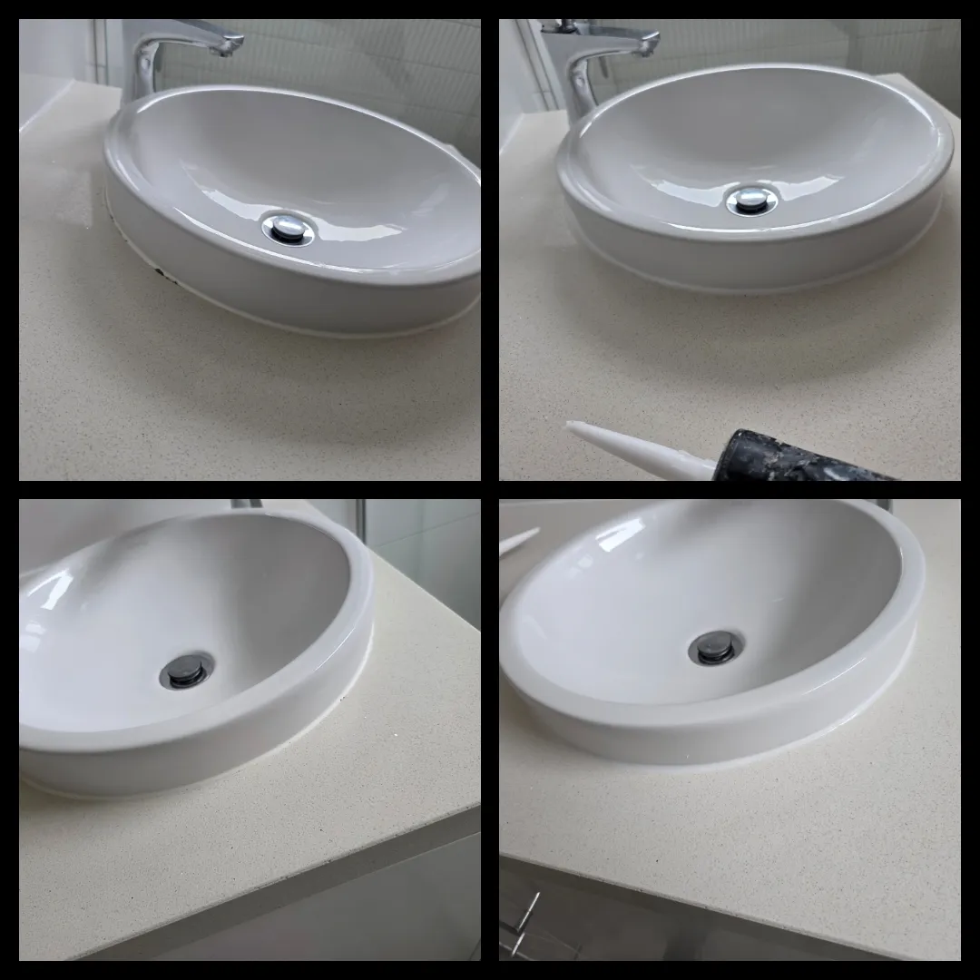 Bathroom basin re-caulk 4-panel process