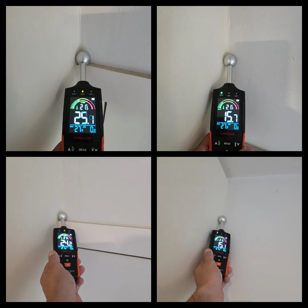 Moisture meter wall readings for leak detection