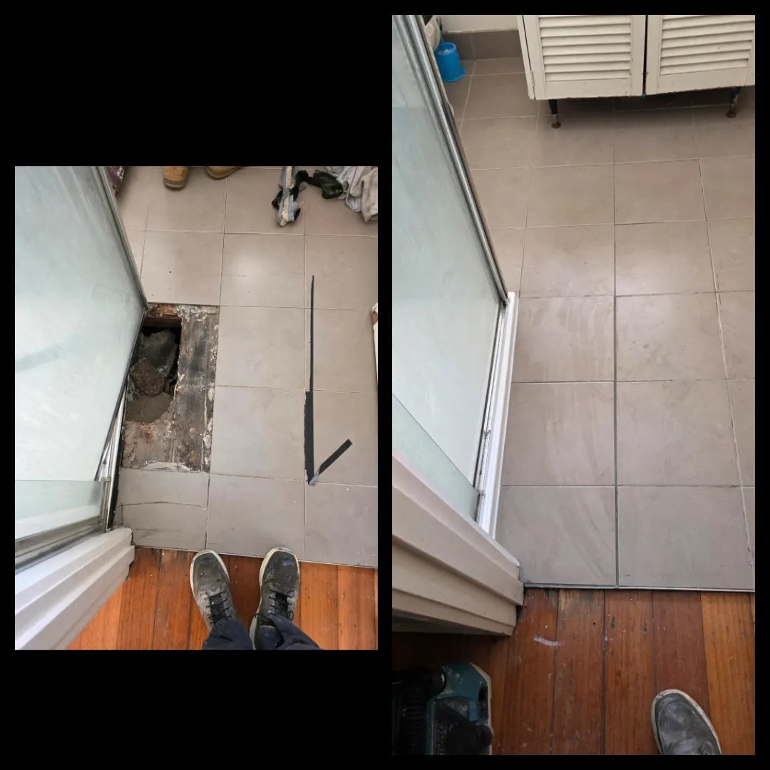 Bathroom floor tile repair before and after